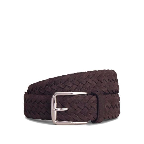 Tod's Men Woven Suede Belt With Branded Metal Buckle